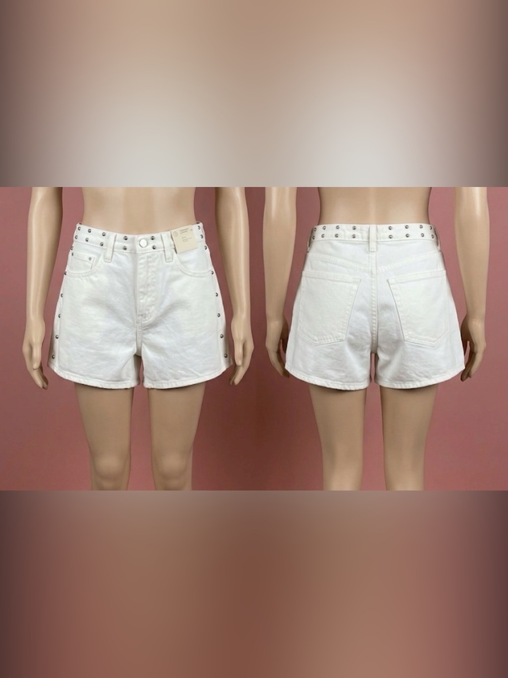 White Stud-Trim Denim Shorts
